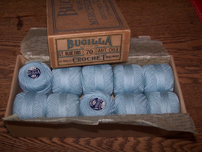 10 Antique Balls Bucilla Crochet & Embroidery Thread/Lt Blue/1920s Box w Tissue