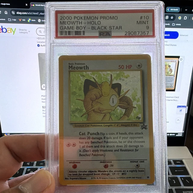 Pokemon TCG PSA 9 2000 Meowth #10 Wotc Game Boy Promo Holo ENG Cert 29087357