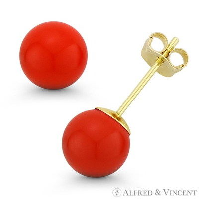 #ad #ad 3 to 10mm Orange Coral Ball Studs Pushback Stud Earrings in 14k 14kt Yellow Gold $62.99