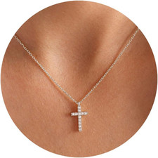 Cross Necklace for Women, 14K Gold Plated Cross Pendant Dainty Layered Chain Nec