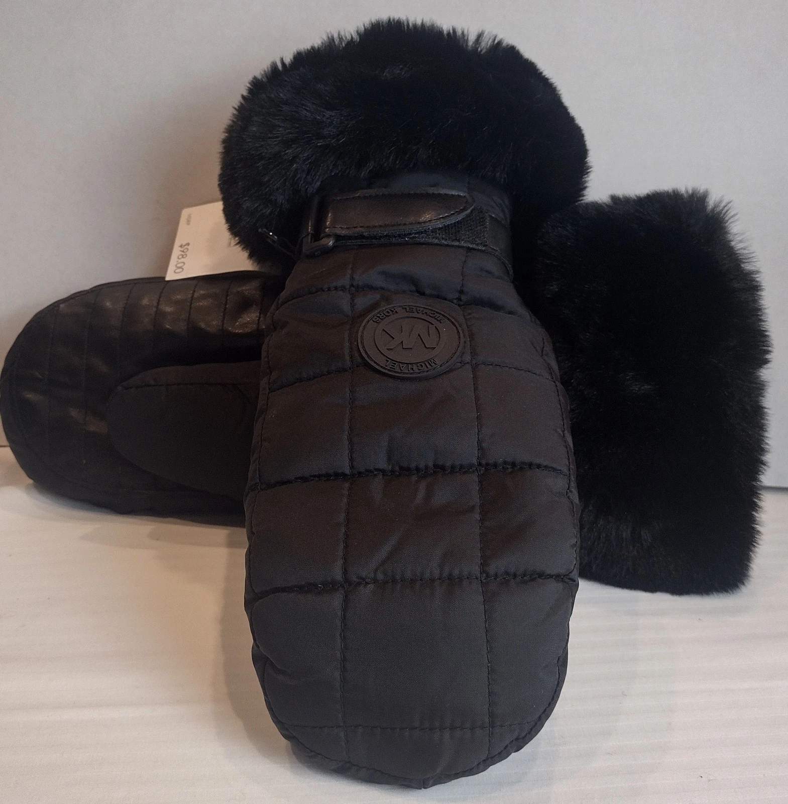 MICHAEL KORS QUILTED PUFFY SKI/ WINTER GLOVES W FAUX FUR SIZE S NWT $98