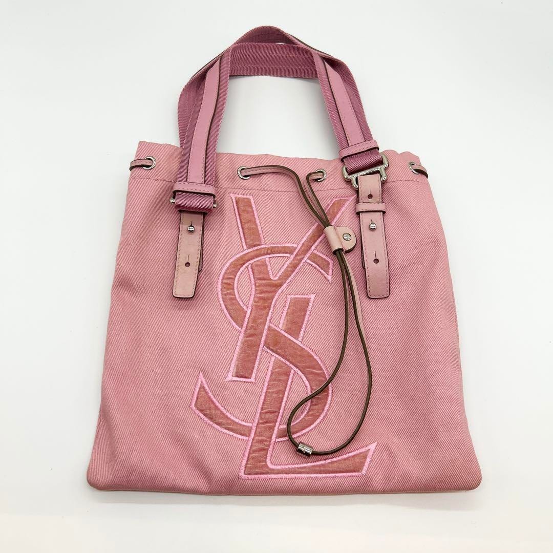Borsa tote Yves Saint Laurent logo YSL borsetta tela pelle rosa spedizione gratuita