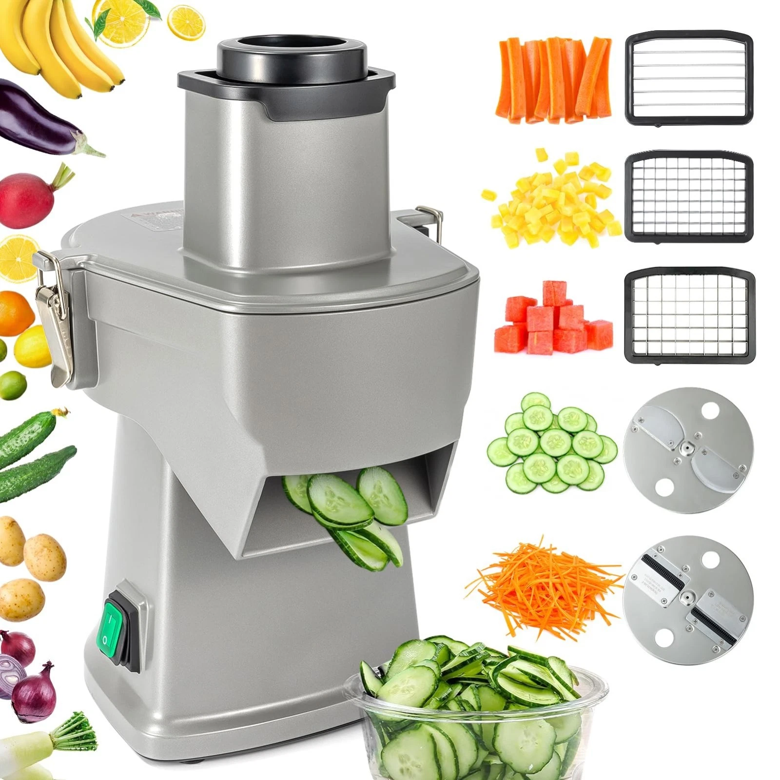 4 in 1 Electric Vegetable Chopper Adjustable Thickness Mandoline Slicer＆Dicer Su