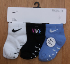Nike Baby 3 Pair Non Slip Lightweight Ankle Socks Blue, Black White 2-4 Years