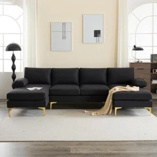 4 Seats Modern Two Chaise Sectional Sofa Set U Shape Living Room