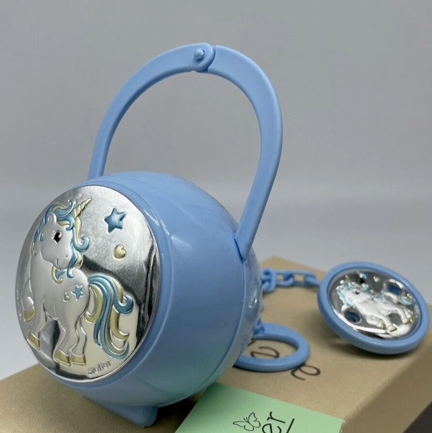 Set Spilla+Portaciuccio cavalluccio marino azzurro bimbo bebè in argento firmato - Immagine 4 di 4