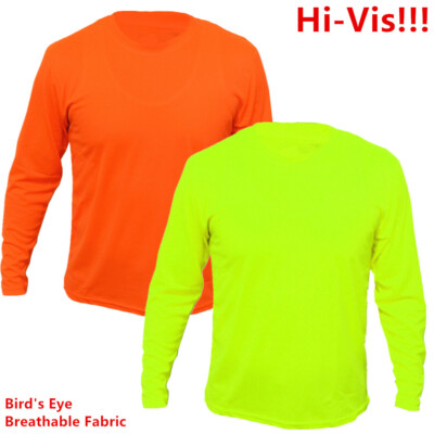 High Visibility Hi Vis Non ANSI Long Sleeve T Shirt Work Safety Green Orange