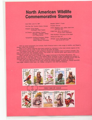 3 Different North American Wildlife USPS Souvenir Pages - 1987