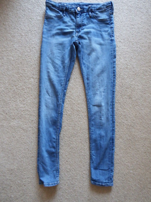 H&M Mädchen mittelblau Skinny Legging Stretch Jeans Jeggings Knopf Reißverschluss Gr. 146
