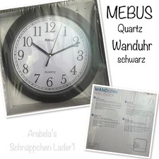MEBUS Quartz Wand-Uhr ca. 21 cm Durchmeser schwarz
