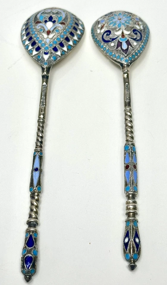 2 антикварные серебряные/эмалированные ложки клуазоне 0,875 от Gustav Klingert до 1899 г. - Изображение 2 из 4
