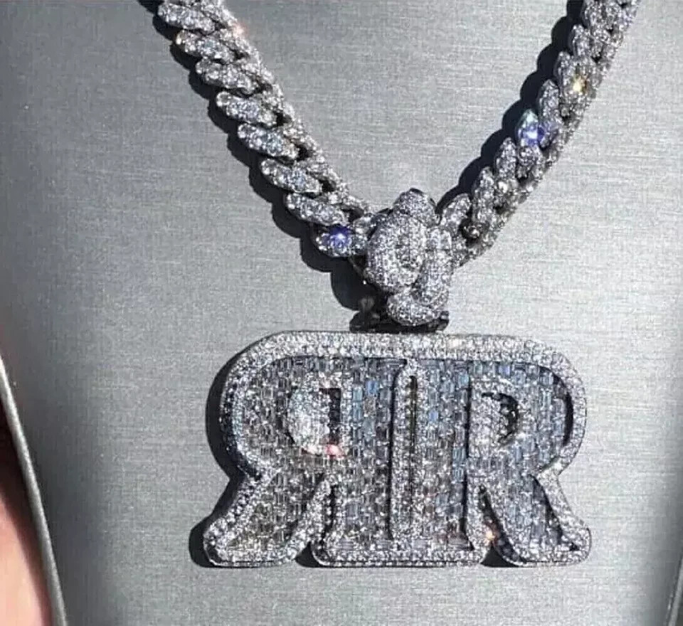 Men's 4 Ct Brilliant Cut Diamond Created Custom Any Letter Pendant 925