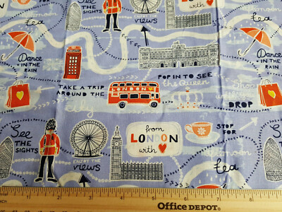 EMMA & MILA London Queen Royal Guard Calling Map CEA Fabric 18x21 Fat Quarter