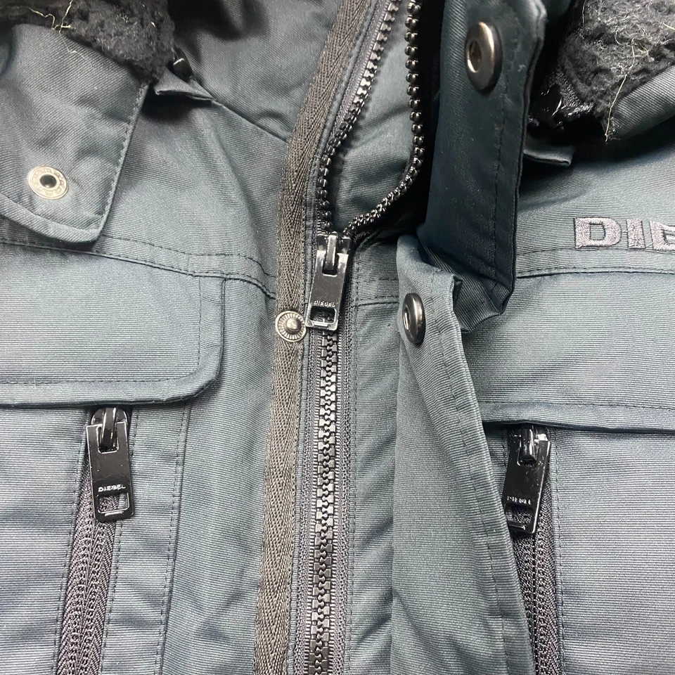 Chaqueta Diesel Niño 10/12 Borde de Piel Negro Capucha Extraíble Parka Abrigo Puffer Lujo Foto 4 de 4