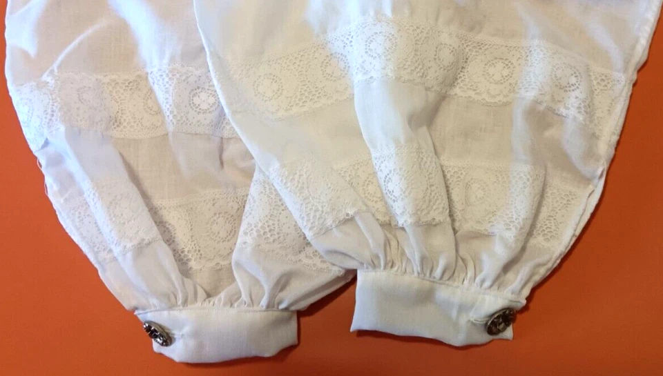 Women's White Cotton Lace Trimmed Repro. Civil War with Antique Flower Buttons - Image 3 of 4