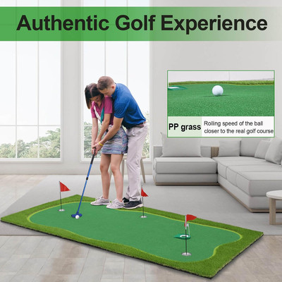 Golf Putting Green, Golf Practice Green Mat with Putter/Movable Golf Cup/Slop...