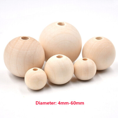 Durchmesser 4 mm bis 60 mm Natur Holz Handwerk Kugeln Holz Perlen Kugel mit Loch