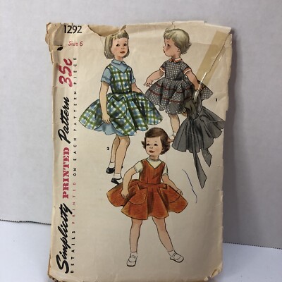 VINTAGE 50s Girls Full Circle Skirt Party Dress Pattern Simplicity #1292  Size