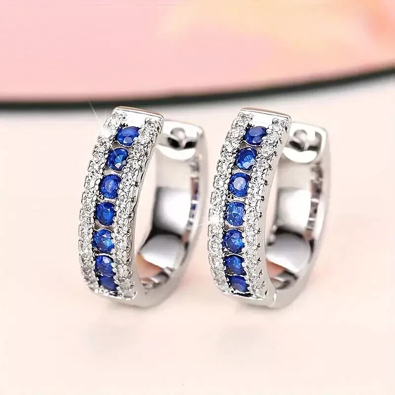 2Ct Lab Sapphire Huggie Hoop Earrings in 14K White Gold  