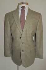 LANDS END SAGE CHECK ALPACA BLEND 2 BUTTON SPORT COAT SIZE 44R