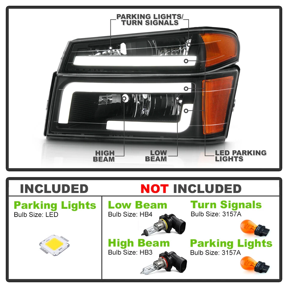 Faros de tubo LED negros Canyon para Chevy Colorado 2004-2012 izquierda+derecha Foto 4 de 4