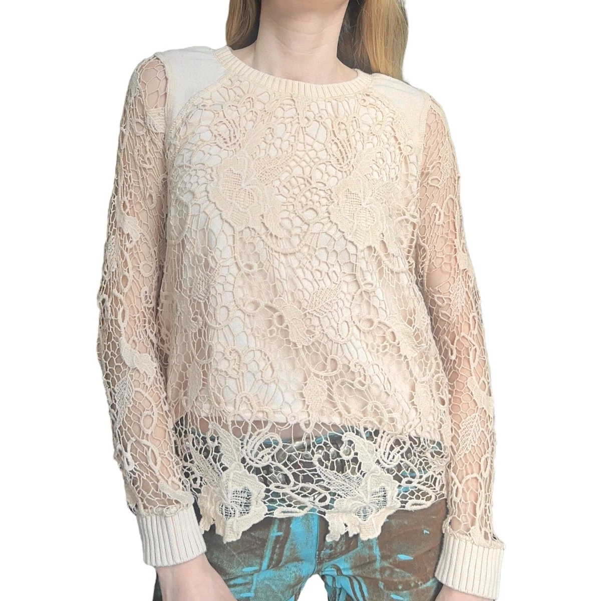 Free people lace sweater sale
