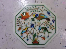 12'' antique white Marble Center wall Table Top bird Stone Inlay lapis wt