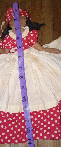 Primitive Plush Doll african american Red polka dot Dress Shelf Sitter Vintage - Picture 7 of 7