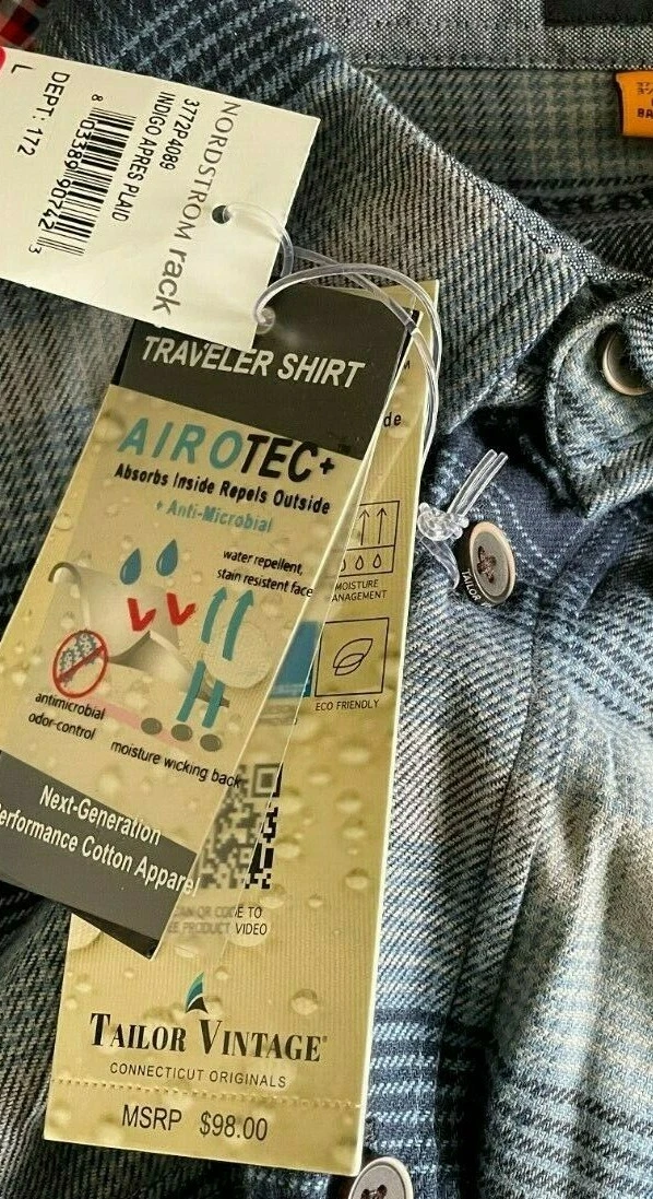 TAILOR VINTAGE INDIGO FLANNEL SHIRT BUTTON DOWN MENS SIZE L LARGE