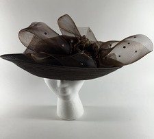 Whittall Shon Elegant Church/Derby Brim Hat Brown Bronze Rhinestones Sequined