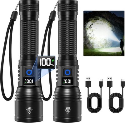 Rechargeable Flashlights High Lumens 2Pack, 5Modes Super Bright Flashlight Recha
