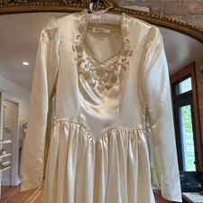 1940 Liquid Satin Wedding Gown Vintage Ivory Beaded Basque Waist Long Sleeve