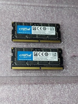 Tested GOOD Pair 2x Crucial 16GB DDR4 2400 SODIMM Laptop RAM CT16G4SFD824A 32GB