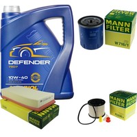 Mann Inspektionspaket 5L Mannol Defender 10W-40 FüR Peugeot 807 2.2 Hdi 2.0 607