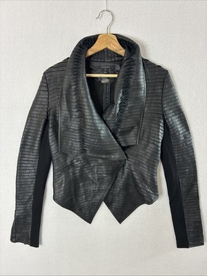 SCOOP NYC genuine leather jacket Small open front textured Black