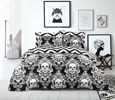 MK HOME TEXTILE Print Duvet Cover Set Soft Comfy Reversible Skull Night Quilt Double King Sizes