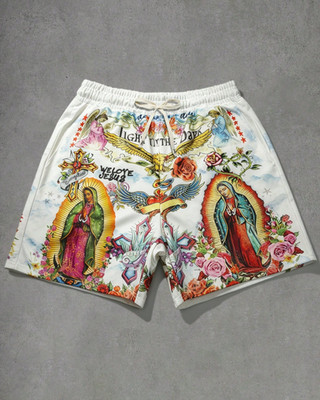 Men's Saint Tears Graphic Mesh Shorts Virgin Mary Cross Athletic Summer Shorts