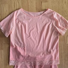 Vintage Shadowline Peach Lingerie Set Lace Trim Top Pants Nylon Pajama Set S