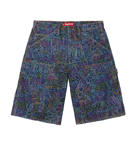 Supreme Handwriting Double Knee Denim Short Indigo Size 36 SS25 Ships Fast