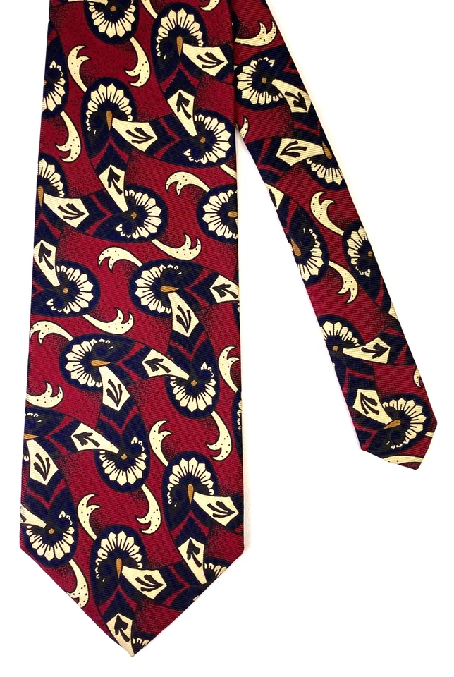 Галстук мужской Robert Talbott шелк винтажный красный черный и кремовый слезинки L:57 дюйма W:4 дюйма - Изображение 2 из 4