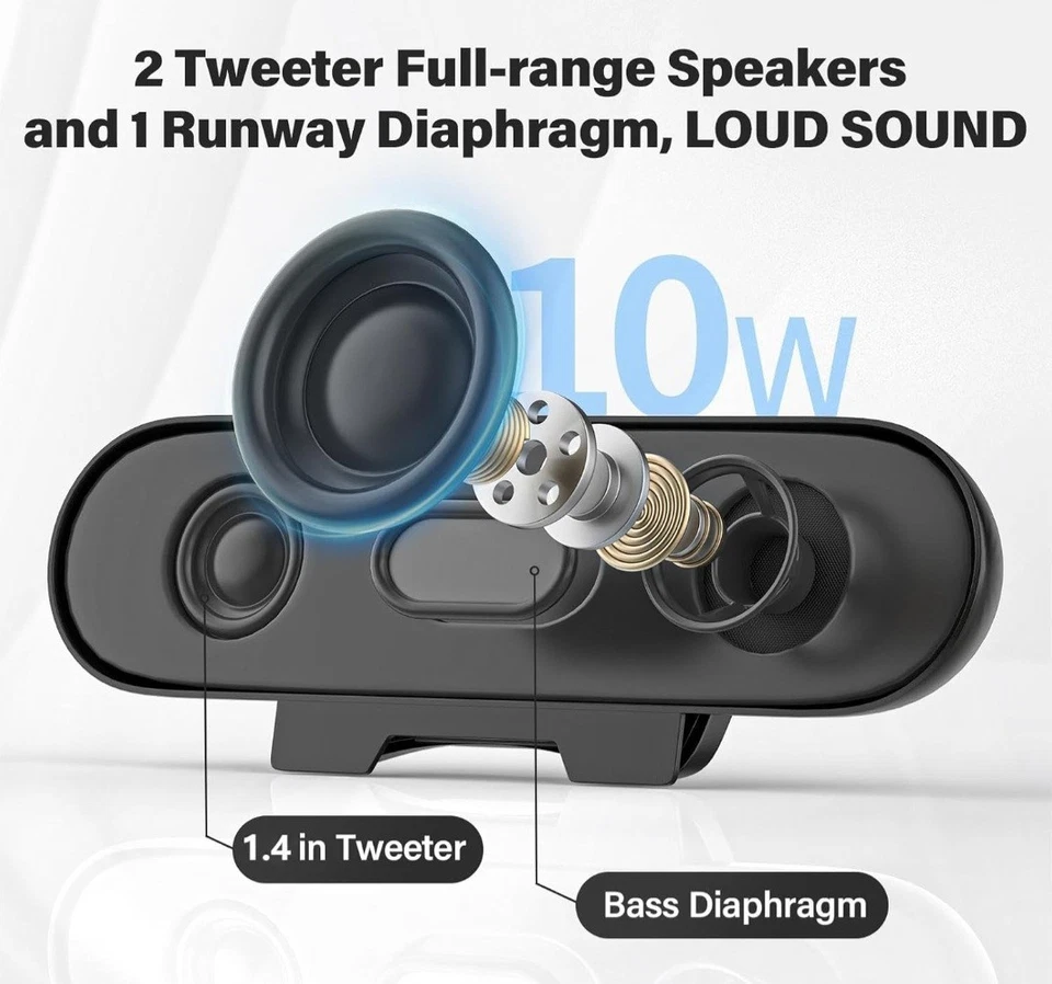  Computer Speakers for Desktop PC, USB Monitor Speaker Bar with Clip-On, Wired  - Image 3 of 4