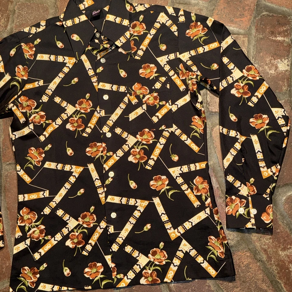 De Colección Años 70 Joel California Estampado Floral Hombre’s Abotonado Poliéster Talla Mediana Foto 2 de 4