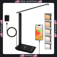 LED Desk Lamp with Touch Control, 5 Brightness & Color Modes, USB Port