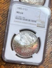 1885-O MORGAN 1$ NGC MS64 RAINBOW TONED OBVERSE mikesartifacts VIDEO