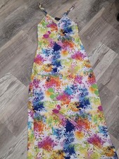 Love Women's Multicolor Abstract Print Maxi Dress Satin V-Neck Sleeveless Size M