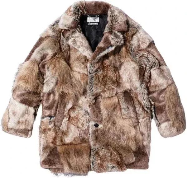 SUPREME X MAISON MARGIELA   MANTEAU FAUSSE FOURRURE PATCHWORK TAILLE S (SS24)