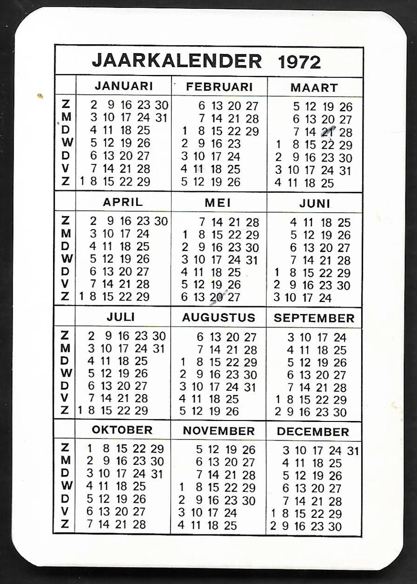 AK579:De Maats Typewrites 1972 Jaarkalendar Calendar Wallet Card-Amersfoort  | eBay