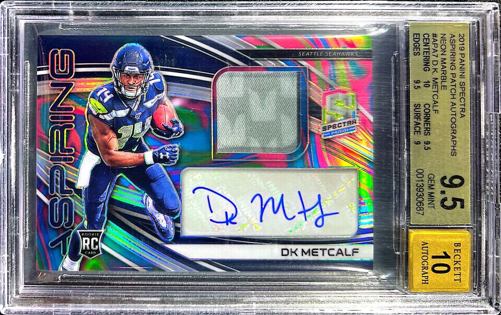 DK Metcalf Panini Spectra Aspiring Patch Autographs #APA7 Neon Pink