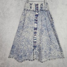 Vintage 70s Cherokee Womens Denim Skirt 10 Blue Acid Wash High Waist Button Up