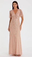 Mac Duggal Nude Pink Flutter Sleeve Sequin Evening Gown Dress Size 2 NWOT 35109